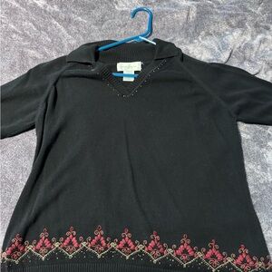 Susan Bristol Black and Red V-Neck Sweater